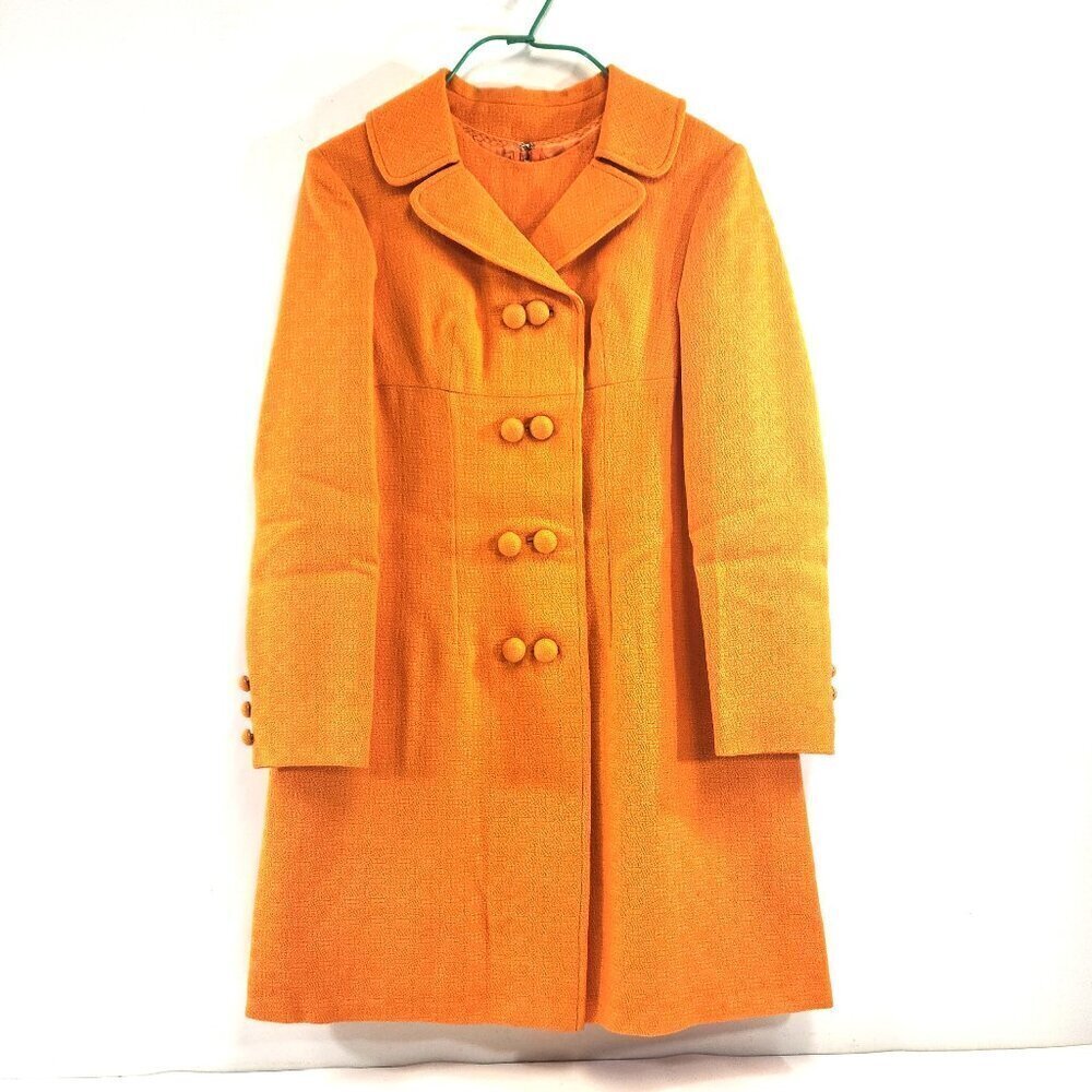 Orange Mod Style Peacoat with Matching Dress Vtg Handmade Womens Extra Small